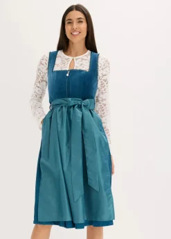 bonprix Bekleidung·Pullover & Strickjacken|Kleider^Dirndl mit Samt in Midilänge (2-tlg.Set) ozeanblau