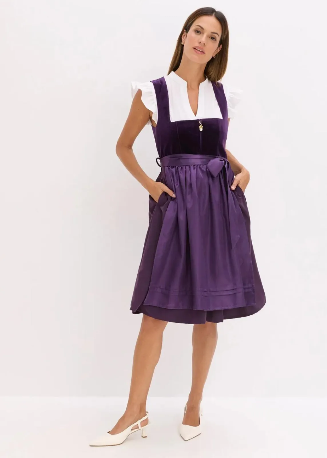 bonprix Bekleidung·Pullover & Strickjacken|Kleider^Dirndl mit Samt in Midilänge (2-tlg.Set) dunkellila