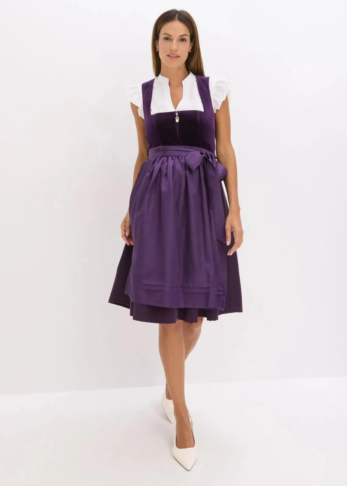 bonprix Bekleidung·Pullover & Strickjacken|Kleider^Dirndl mit Samt in Midilänge (2-tlg.Set) dunkellila