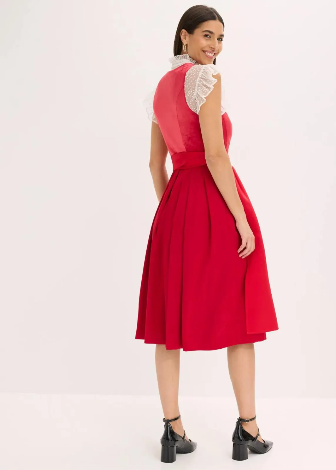 bonprix Bekleidung·Pullover & Strickjacken|Kleider^Dirndl mit Samt in Midilänge (2-tlg.Set) rot