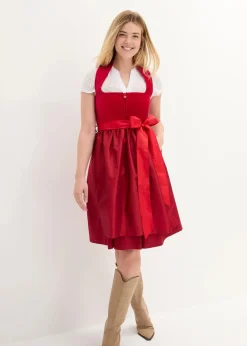 bonprix Kleider|Bekleidung·Pullover & Strickjacken^Dirndl mit Samt-Mieder und Satin-Schürze (2-tlg.Set) abendrot/rot