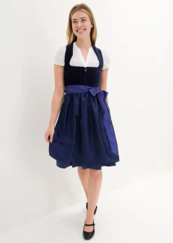 bonprix Kleider|Bekleidung·Pullover & Strickjacken^Dirndl mit Samt-Mieder und Satin-Schürze (2-tlg.Set) dunkelblau/mitternachtsblau