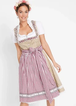 bonprix Bekleidung·Pullover & Strickjacken|Kleider^Dirndl mit Schürze, knieumspielend (2-tlg. Set) new beige gemustert