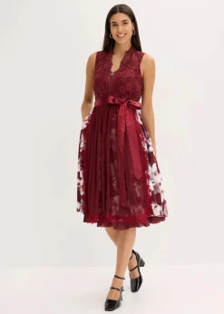 bonprix Kleider^Dirndl mit Stickerei und Samtrock (2-tlg.Set) rubinrot geblümt
