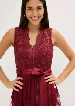 bonprix Kleider^Dirndl mit Stickerei und Samtrock (2-tlg.Set) rubinrot geblümt