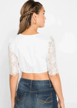 bonprix Bekleidung·Jacken & Mäntel|Blusen & Tuniken^Dirndlbluse mit Spitzenarm weiß