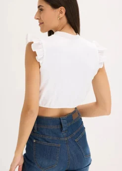 bonprix Bekleidung·Jacken & Mäntel|Blusen & Tuniken^Dirndlbluse mit Stehkragen und Rüschen-Ärmel weiß