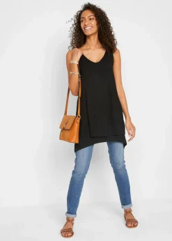 bonprix Nachhaltigere Materialien|Shirts & Tops^Doppellagiges Long-Top aus Viskose-Mix schwarz