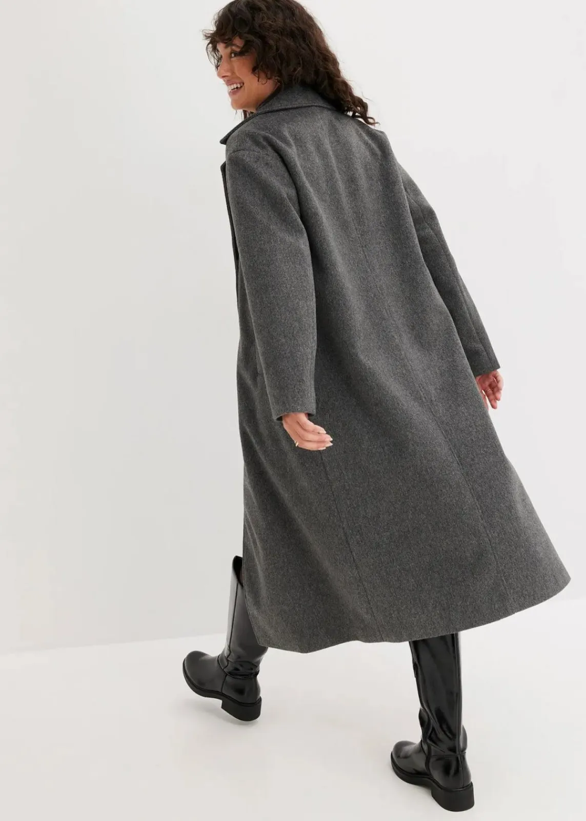 bonprix Kurzgrößen|Bekleidung·Hosen^Doppelreihiger Oversize-Mantel in Wolloptik anthrazit meliert
