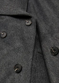 bonprix Kurzgrößen|Bekleidung·Hosen^Doppelreihiger Oversize-Mantel in Wolloptik anthrazit meliert