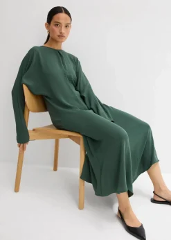 bonprix Bekleidung·Pullover & Strickjacken|Kleider^Drapiertes Midikleid schattengrün