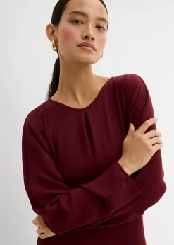 bonprix Kleider|Bekleidung·Pullover & Strickjacken^Drapiertes Midikleid ahornrot