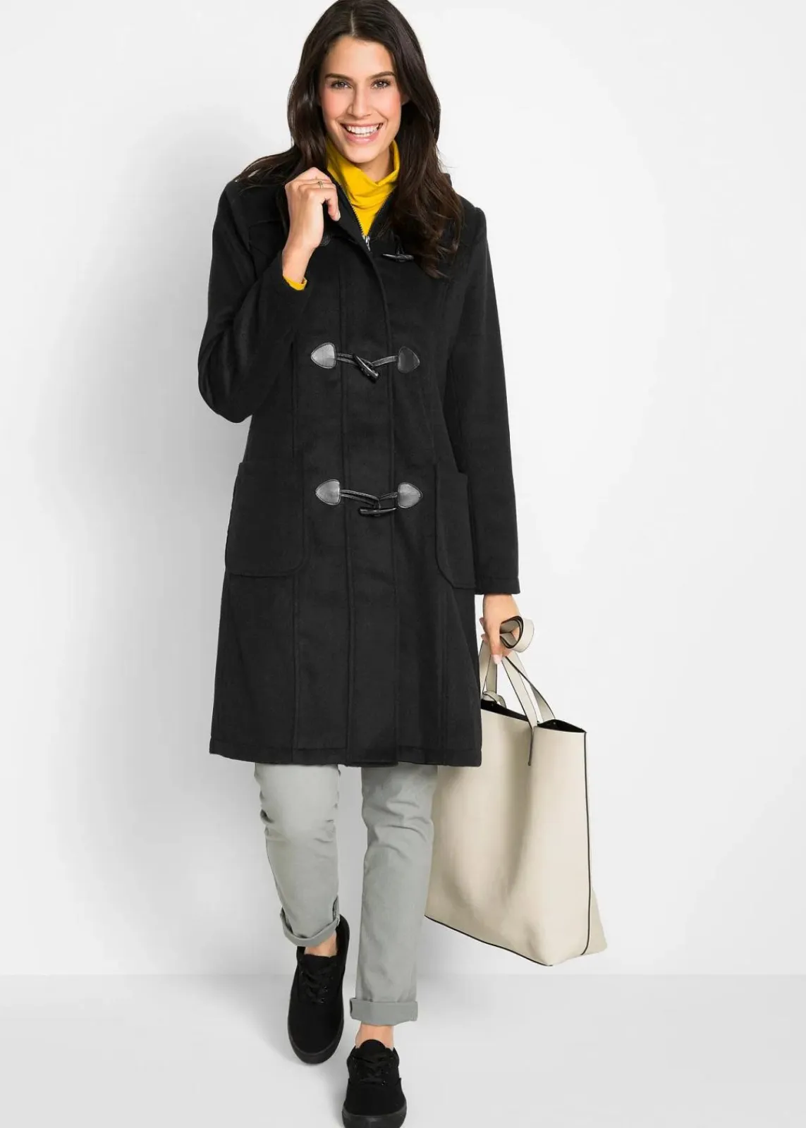 bonprix Bekleidung·Hosen|Jacken & Mäntel^Dufflecoat in Wolloptik schwarz
