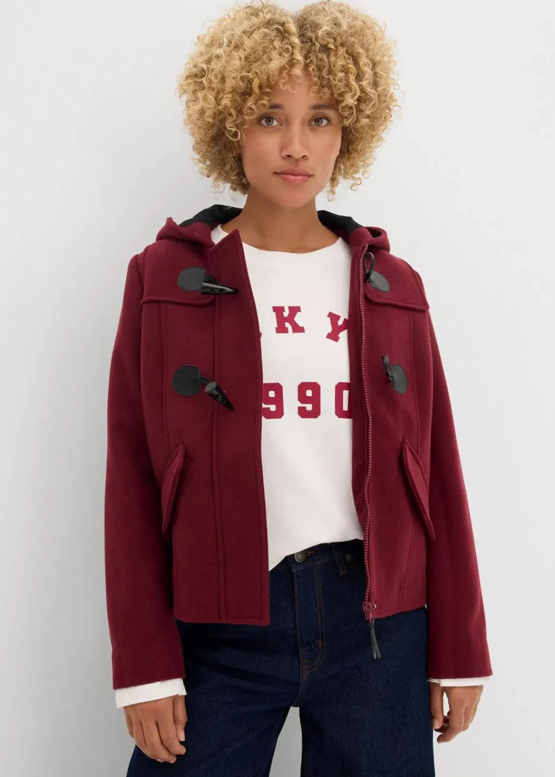 bonprix Jacken & Mäntel|Bekleidung·Hosen^Duffle-Jacke, Wollimitat dunkelbeere
