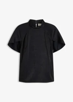 bonprix Bekleidung·Jacken & Mäntel|Blusen & Tuniken^Elegante Kurzarmbluse aus glänzenden Satin schwarz