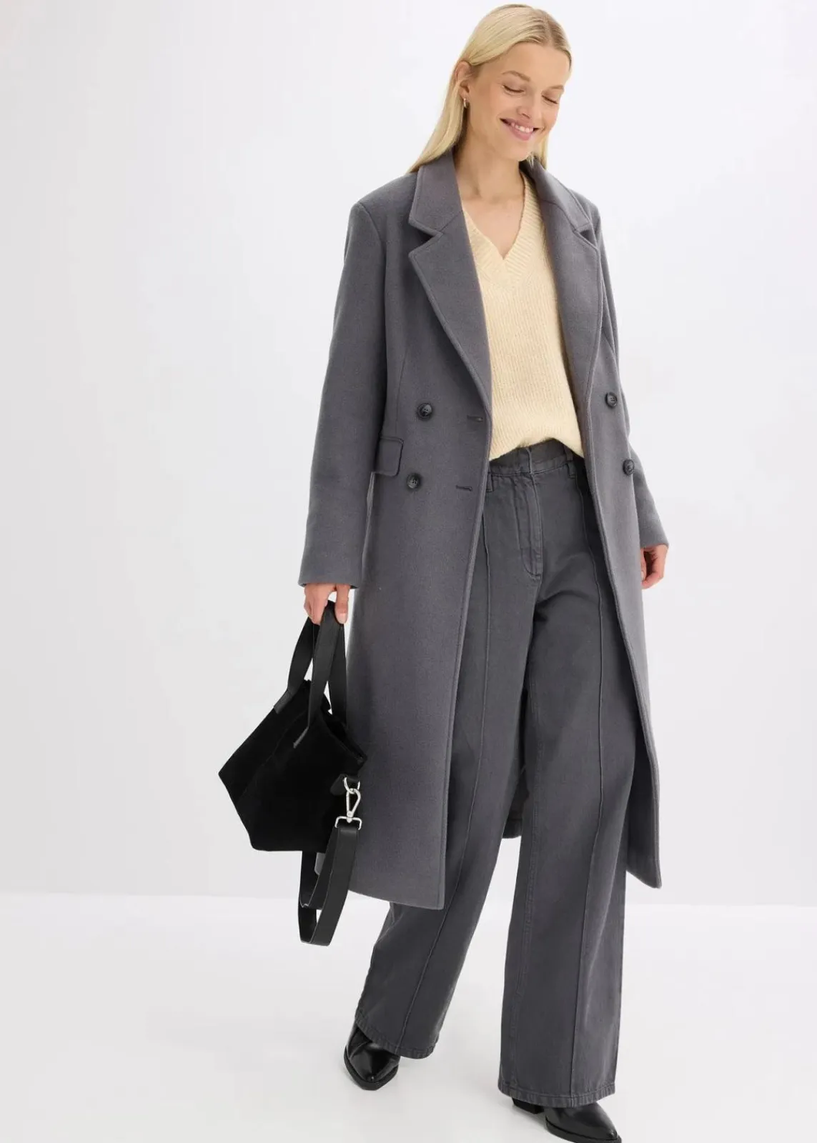 bonprix Bekleidung·Hosen|Jacken & Mäntel^Eleganter Zweireihiger Mantel schiefergrau