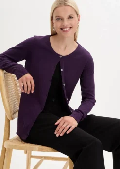 bonprix Bekleidung·Umstandsmode|Strickmode^Enge Feinstrickjacke dunkellila