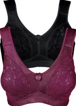 bonprix Wäsche·Große Cups D-H|Wäsche·Bhs^Entlastungs-BH ohne Bügel mit gepolsterten Trägern (2er Pack) schwarz+bordeaux