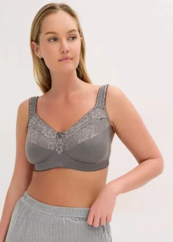 bonprix Wäsche·Große Cups D-H|Wäsche·Bhs^Entlastungs-BH ohne Bügel mit gepolsterten Trägern (2er Pack) granitgrau+weiß