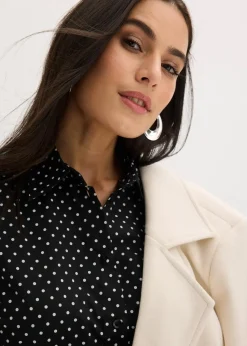 bonprix Bekleidung·Jacken & Mäntel|Blusen & Tuniken^2er Pack Hemdblusen mit Baumwolle weiß uni und schwarz/weiß gepunktet