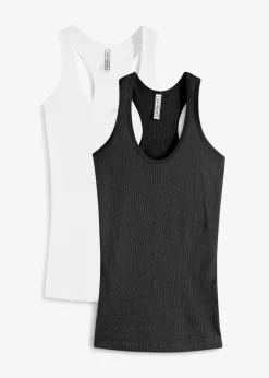 bonprix Nachhaltigere Materialien|Shirts & Tops^2er-Pack Ripp-Tanktop schwarz + weiß