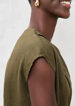 bonprix Bekleidung·Pullover & Strickjacken|Kleider^Etuikleid aus reinem Leinen dunkeloliv
