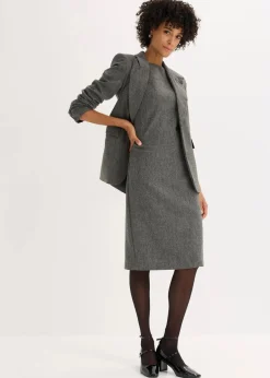 bonprix Bekleidung·Pullover & Strickjacken|Kleider^Etuikleid in Tweedoptik schwarz/wollweiß meliert
