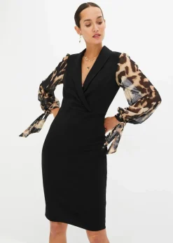 bonprix Kleider^Etuikleid mit tiefem Ausschnitt schwarz/beige leo bedruckt