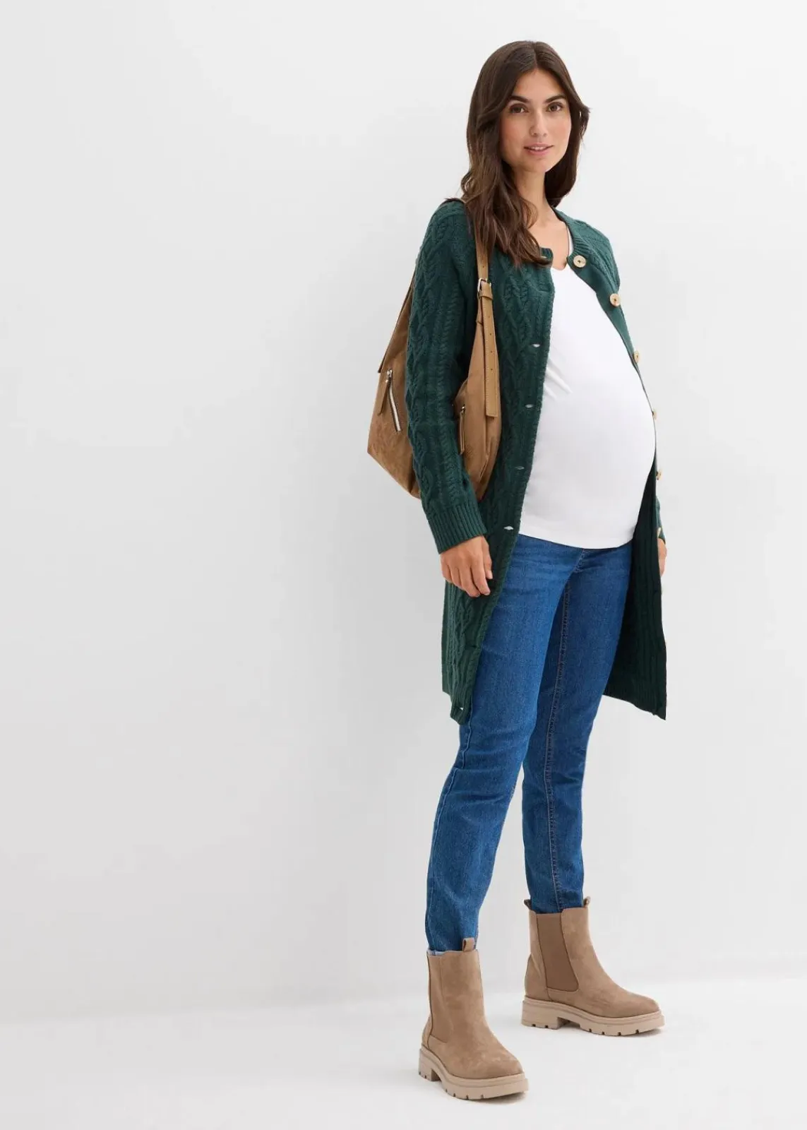 bonprix Bekleidung·Blazer|Umstandsmode^Extra lange Umstands-Strickjacke und Strickkleid aus Baumwoll-Mix tiefgrün