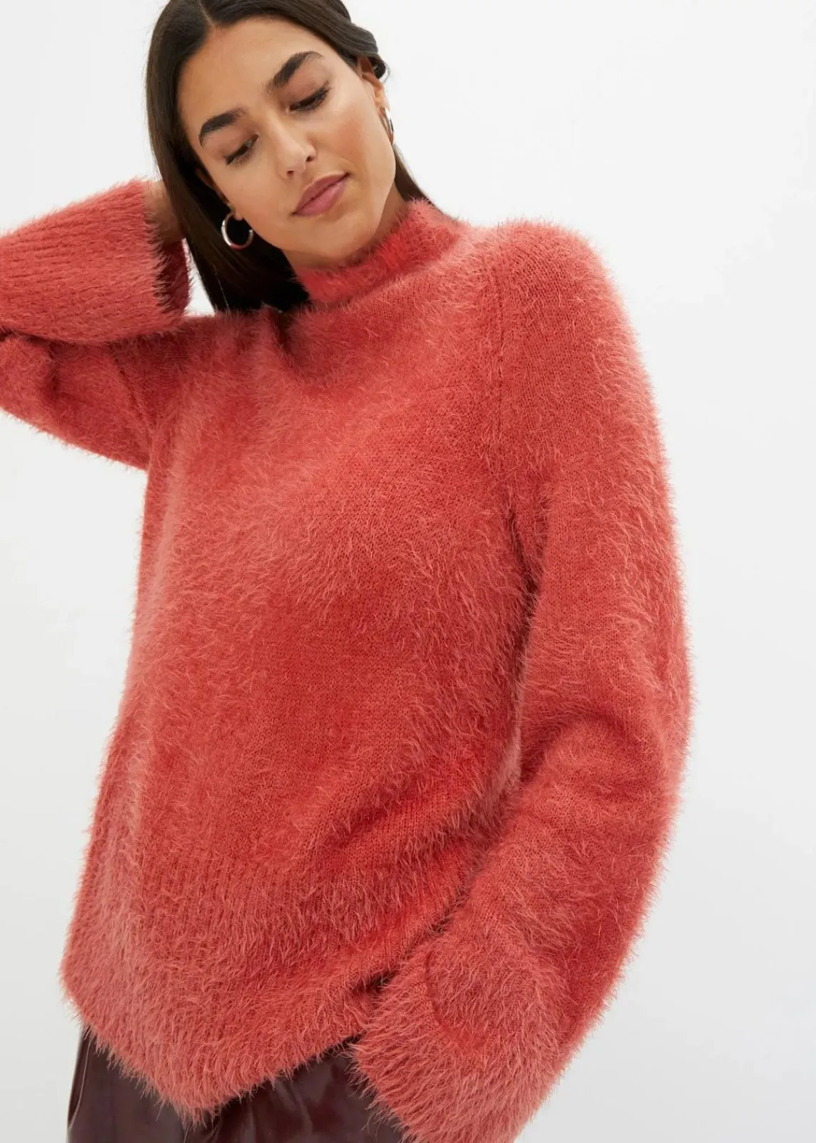 bonprix Bekleidung·Umstandsmode|Pullover & Strickjacken^Federgarn-Pullover mit weiten Ärmeln, Boxy-Fit rhabarber