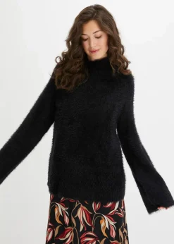bonprix Bekleidung·Umstandsmode|Pullover & Strickjacken^Federgarn-Pullover mit weiten Ärmeln, Boxy-Fit schwarz