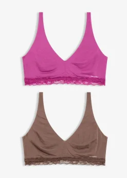 bonprix Bhs^Feel Comfort Bralette aus softem Modal (2er Pack) lehmbraun + dunkelfuchsia