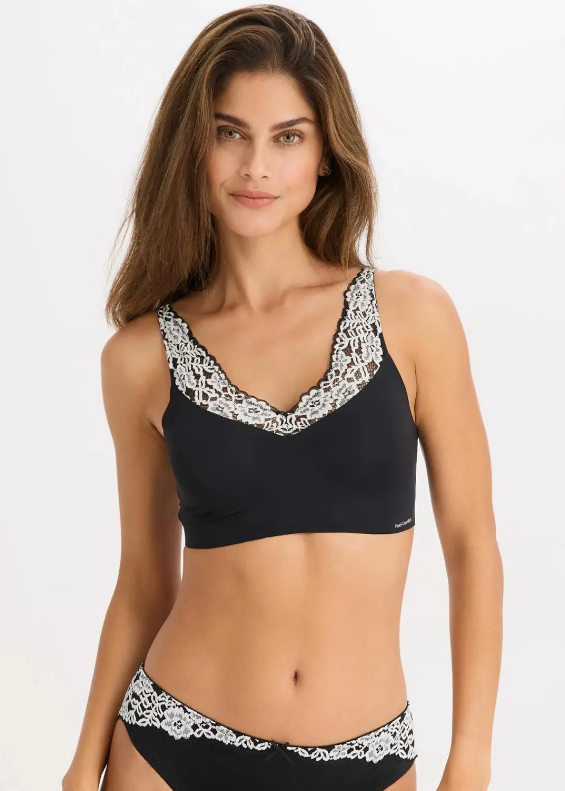 bonprix Seamless|Bhs^Feel Comfort Lasercut Bralette schwarz/wollweiß