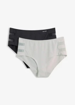 bonprix Wäsche·Höschen|Seamless^Feel Comfort Lasercut Maxipanty (2er Pack) cremeblau+schwarz