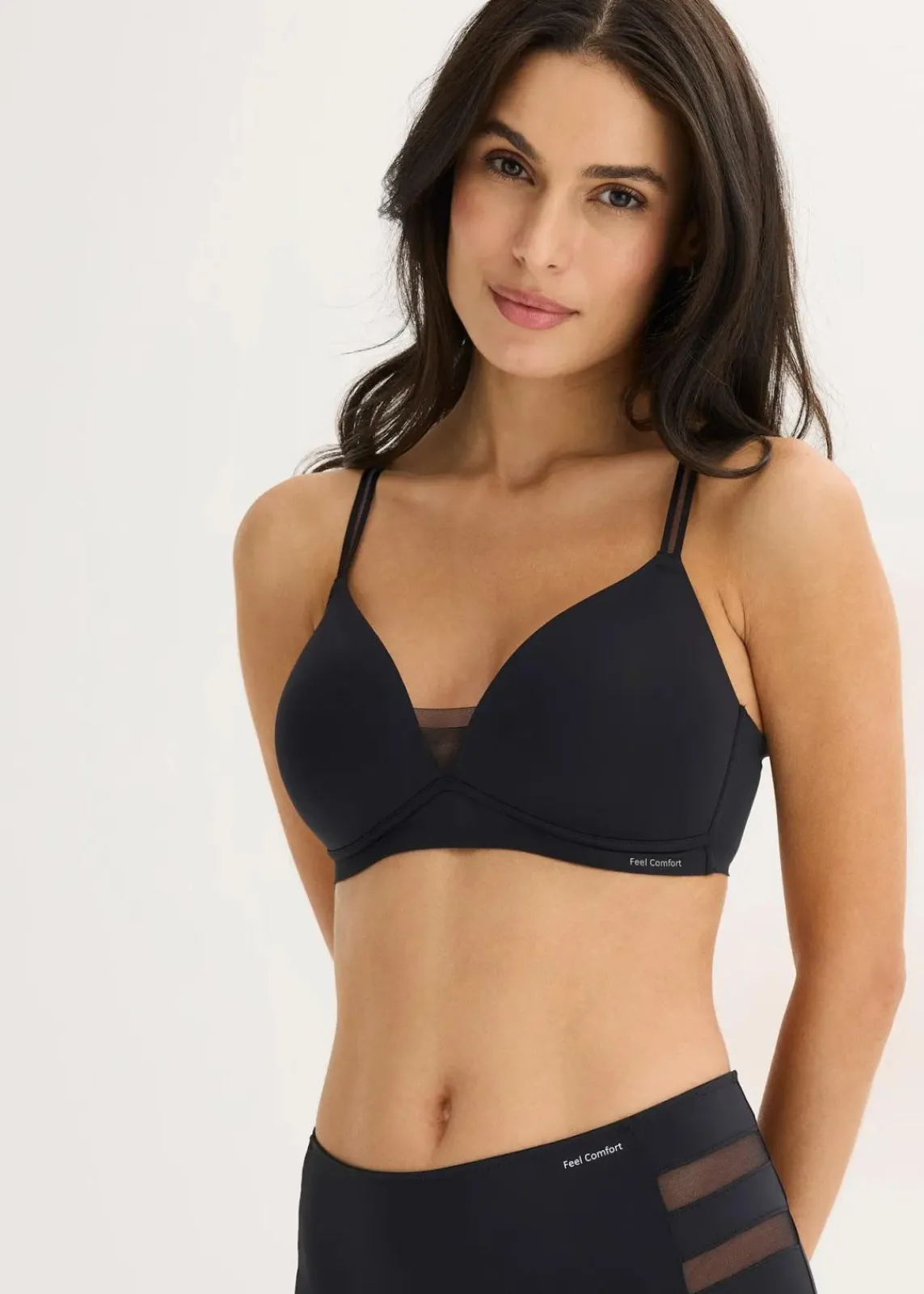 bonprix Bhs|Seamless^Feel Comfort Schalen-BH ohne Bügel mit Mesheinsatz schwarz