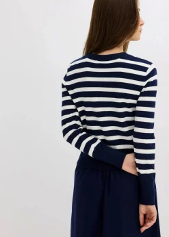bonprix Bekleidung·Umstandsmode|Pullover & Strickjacken^Feinstrick-Cardigan mit Streifen dunkelblau/wollweiß gestreift
