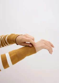 bonprix Bekleidung·Umstandsmode|Pullover & Strickjacken^Feinstrick-Cardigan mit Streifen haselnuss/wollweiß gestreift