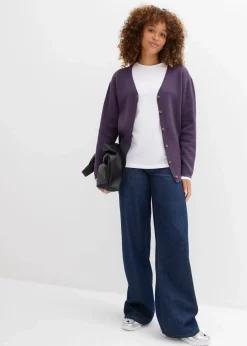 bonprix Bekleidung·Röcke|Bekleidung·Jeans^Feinstrickjacke pflaume