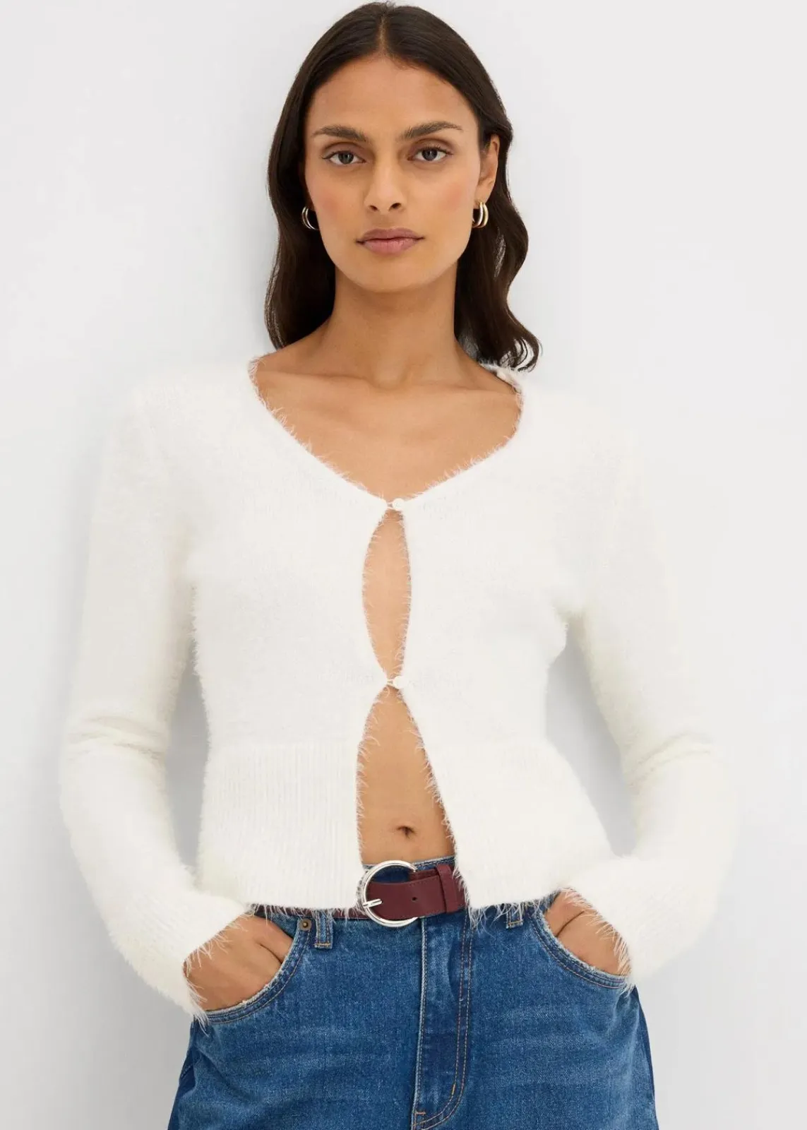 bonprix Bekleidung·Umstandsmode|Strickmode^Feinstrickjacke aus Federgarn wollweiß