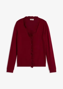 bonprix Strickmode|Pullover & Strickjacken^Feinstrickjacke aus fließendem Viskose-Mix pflaumenrot