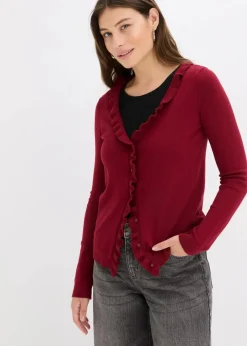 bonprix Strickmode|Pullover & Strickjacken^Feinstrickjacke aus fließendem Viskose-Mix pflaumenrot
