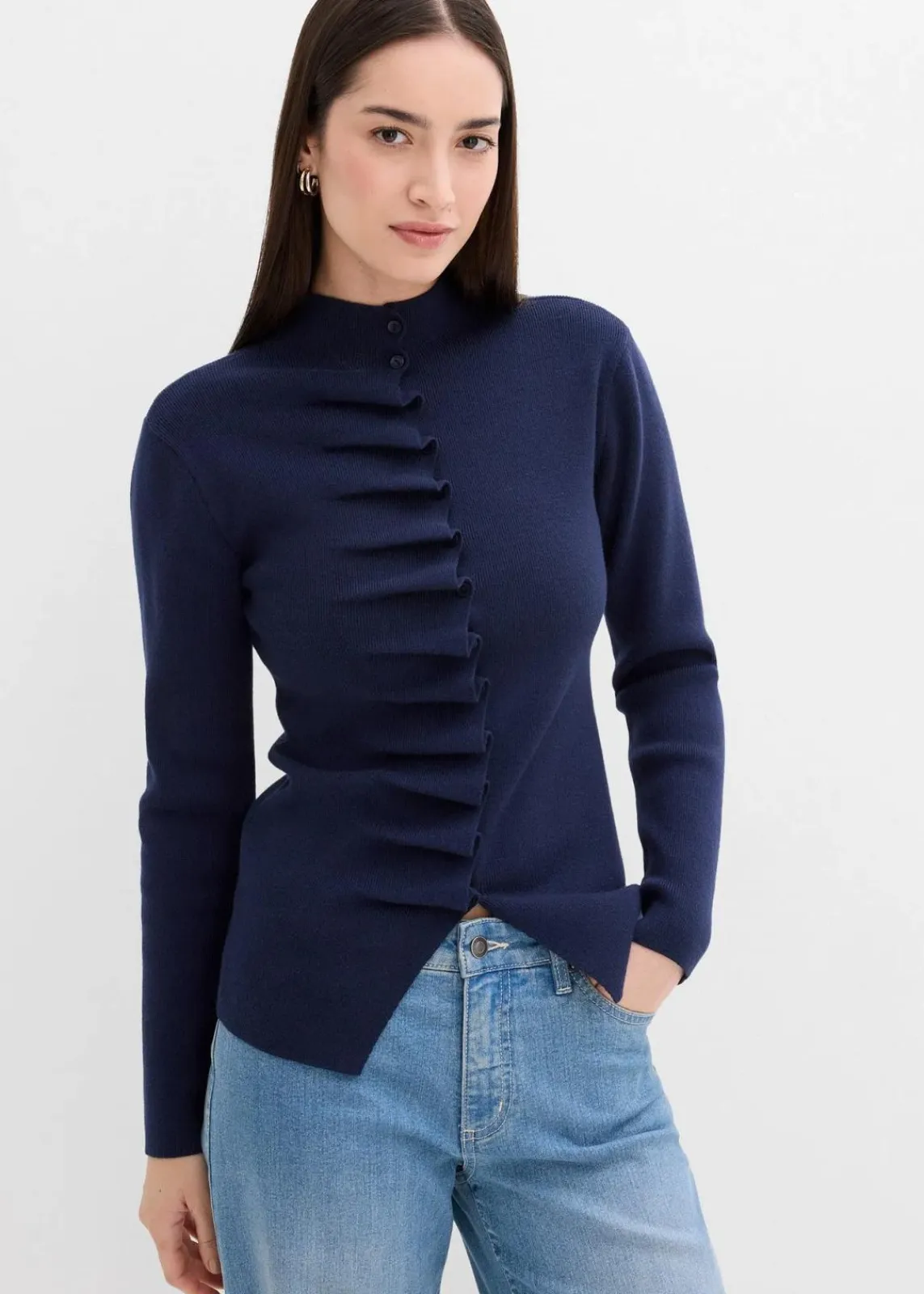 bonprix Pullover & Strickjacken|Strickmode^Feinstrickjacke aus softem Viskose-Mix dunkelblau
