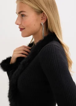bonprix Bekleidung·Umstandsmode|Bekleidung·Jeans^Feinstrickjacke mit Fellimitat schwarz