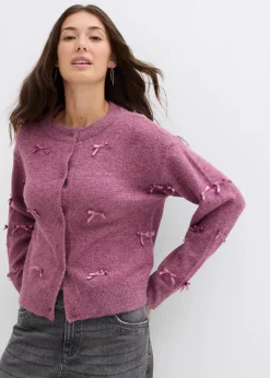 bonprix Bekleidung·Umstandsmode|Bekleidung·Jeans^Feinstrickjacke mit Schleifen mattbeere meliert