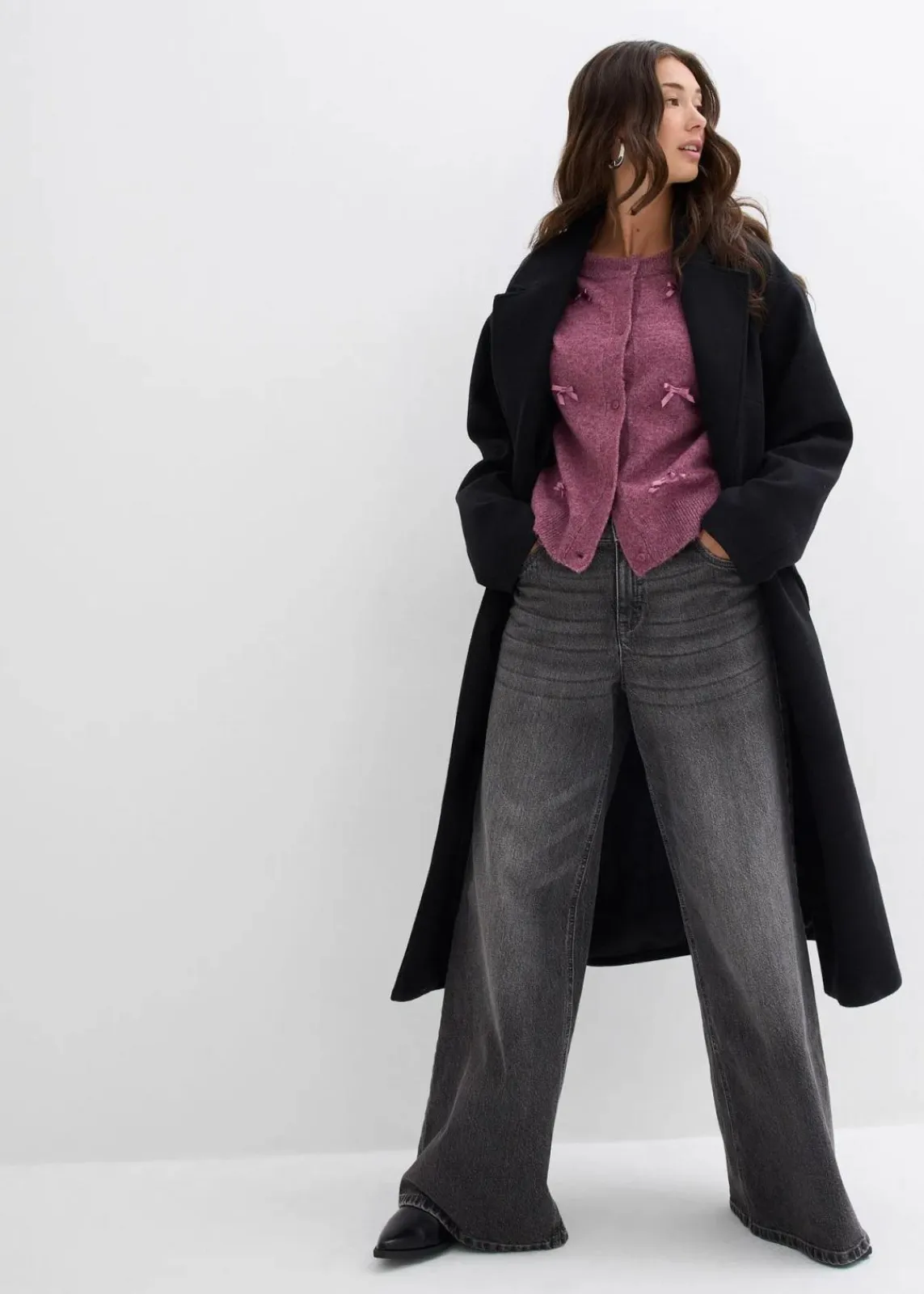 bonprix Bekleidung·Umstandsmode|Bekleidung·Jeans^Feinstrickjacke mit Schleifen mattbeere meliert