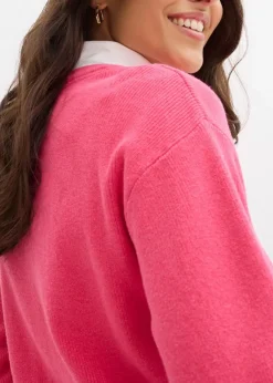 bonprix Bekleidung·Umstandsmode|Pullover & Strickjacken^Feinstrickjacke, Rundhals dunkelfuchsia