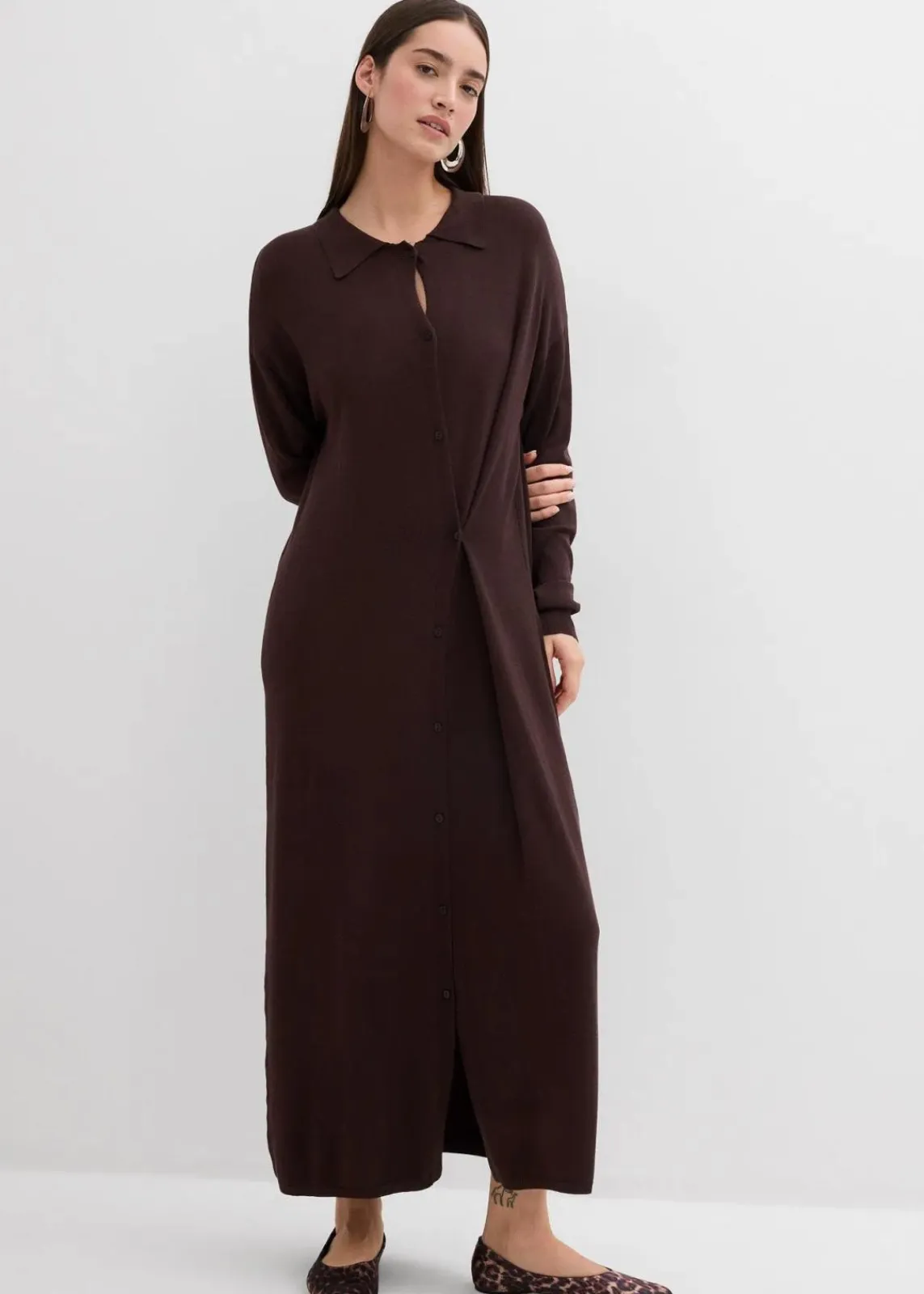 bonprix Kleider|Strickmode^Feinstrickkleid aus Viskose-Mix dunkelbraun