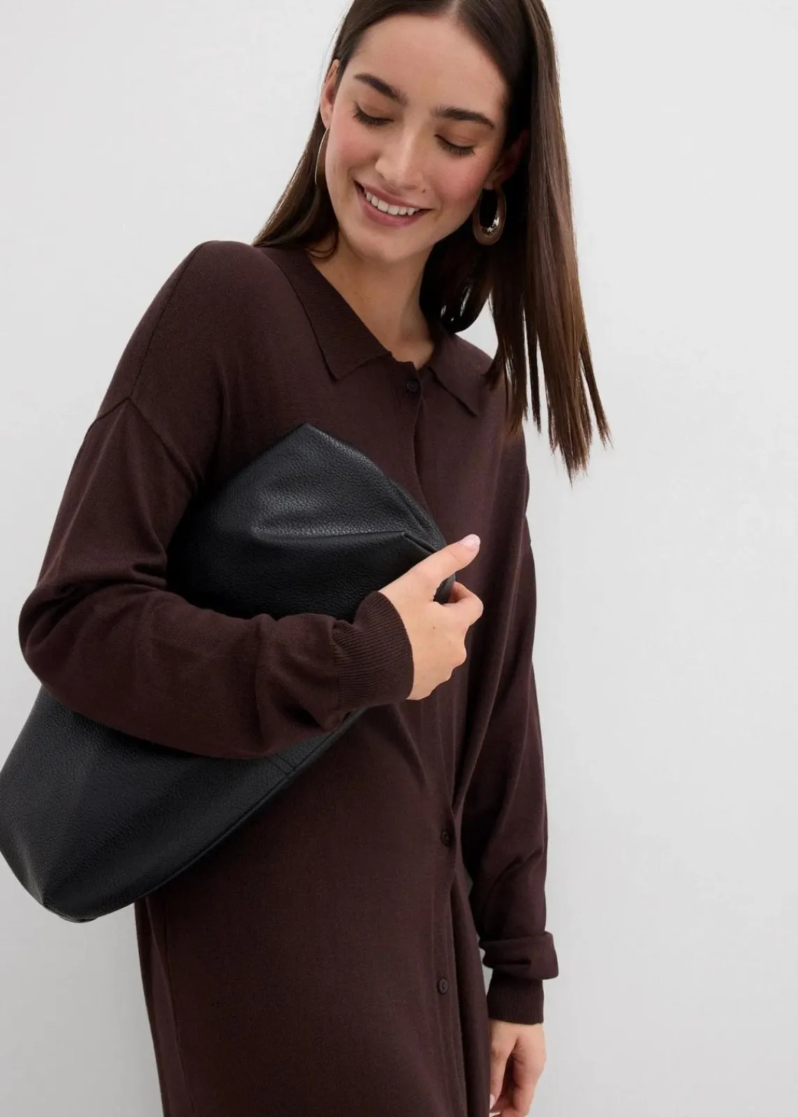 bonprix Kleider|Strickmode^Feinstrickkleid aus Viskose-Mix dunkelbraun