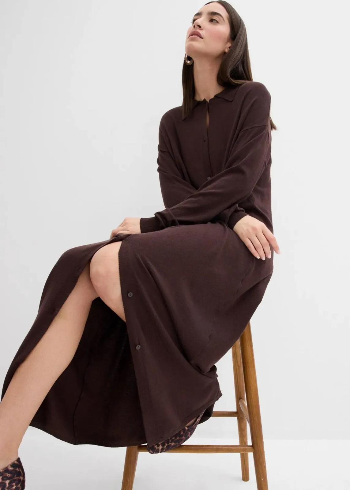 bonprix Kleider|Strickmode^Feinstrickkleid aus Viskose-Mix dunkelbraun