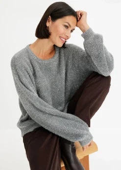 bonprix Pullover & Strickjacken|Bekleidung·Jeans^Feinstrickpullover grau/silber